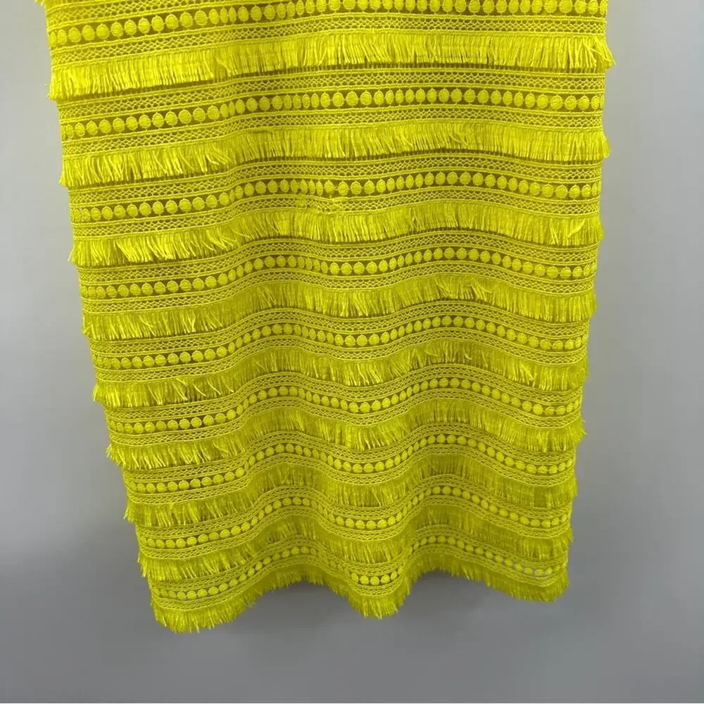 J.Crew Fringe Lace Sheath Dress Size‎ 2 Yellow Citron Sleeveless Cocktail Party